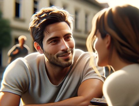 mężczyzna flirtujący z kobietą