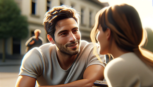 mężczyzna flirtujący z kobietą