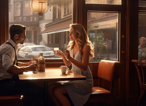 Kobieta i mężczyzna na randce w restauracji